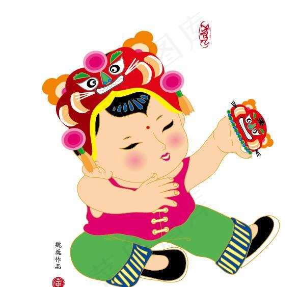 虎年娃娃图片ai矢量模版下载