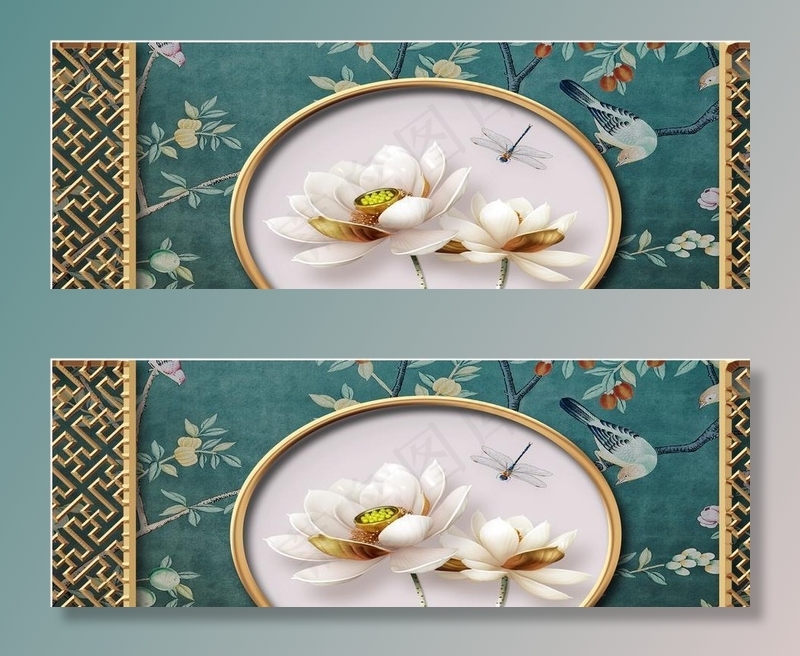 中式花鸟 荷花图片