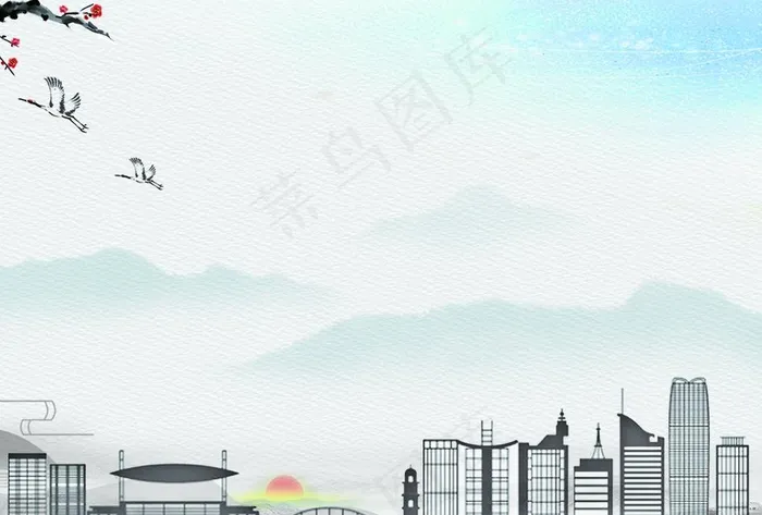 义乌文化城市剪影背景图图片(3307X2339(DPI:200))psd模版下载