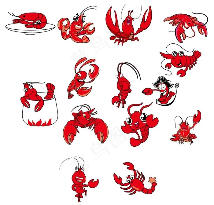 卡通龙虾图片ai矢量模版下载