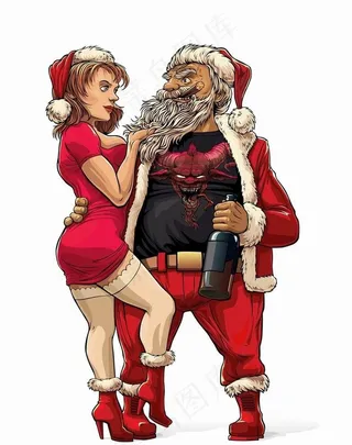卡通圣诞老人美女图片