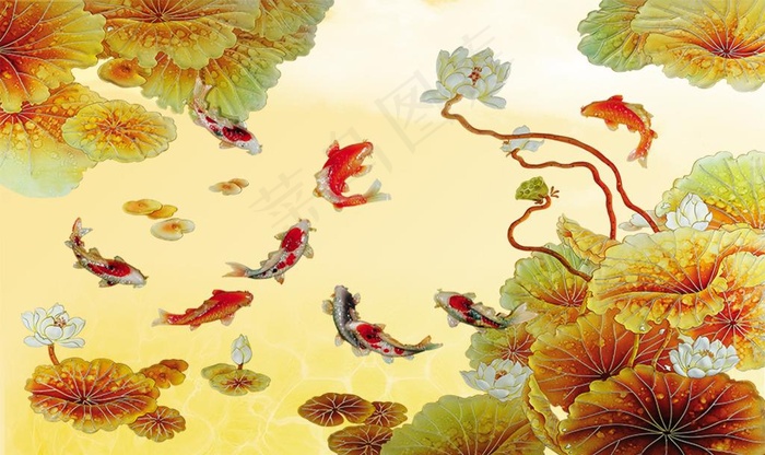 九鱼图荷花电视背景图片(9071X5669(DPI:72))psd模版下载