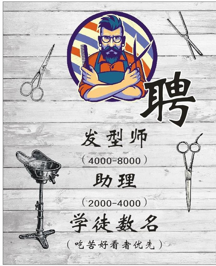 理发美发招聘海报图片cdr矢量模版下载