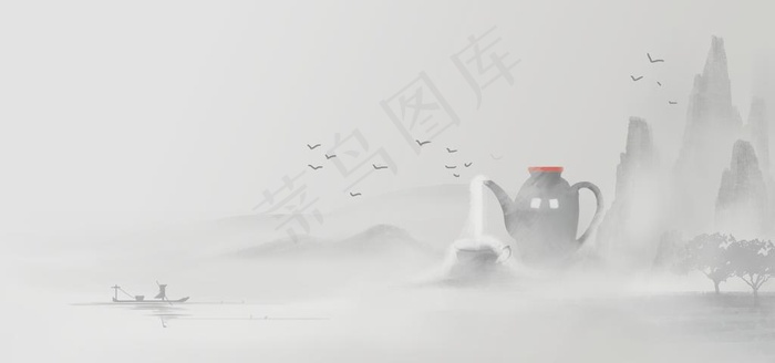 山水国风古风背景海报素材图片