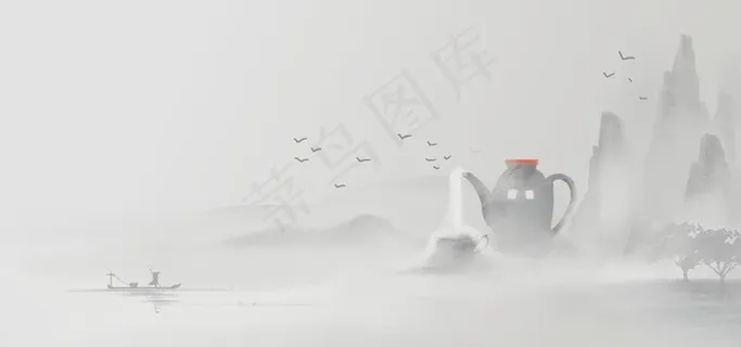 山水国风古风背景海报素材图片