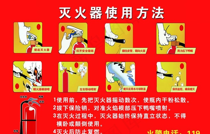 灭火器使用方法图片psd模版下载