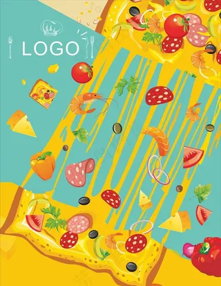 pizza美食海报方形插画图片