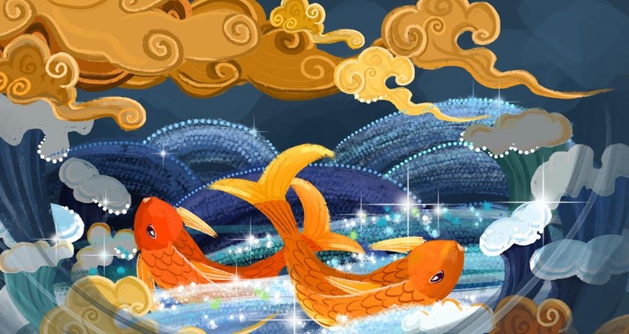 国潮插画 金鱼插画图片(2880X1620(DPI:300))psd模版下载