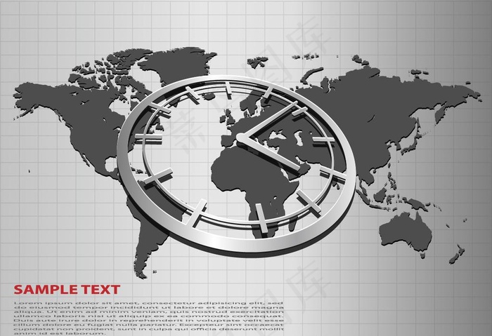 时钟与地图灰色海报背景图片eps,ai矢量模版下载