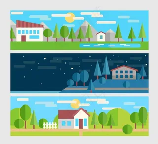 自然中的房屋banner矢量图图片
