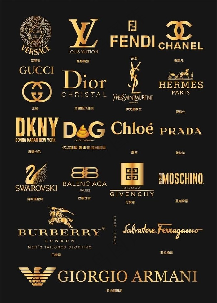 奢侈品大牌金色LOGO图片
