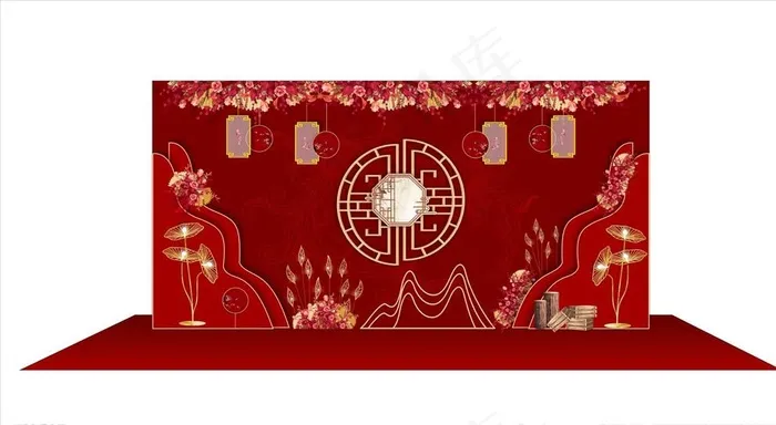 中式婚礼 婚礼背景 婚礼展板图片(210X297)cdr矢量模版下载