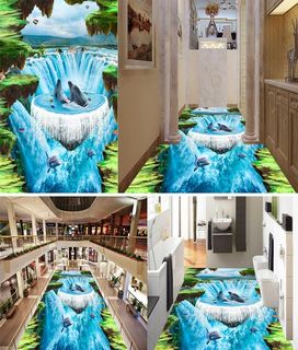 瀑布大海浴室走道3D地板 地贴图片