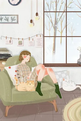少女人物清新插画卡通背景素材图片