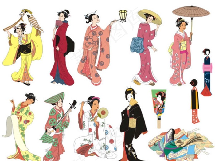 日本风情人物仕女和服彩色素材图片
