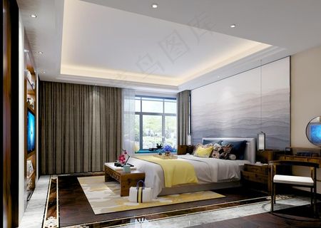 现代简约卧室效果图3D模型图片