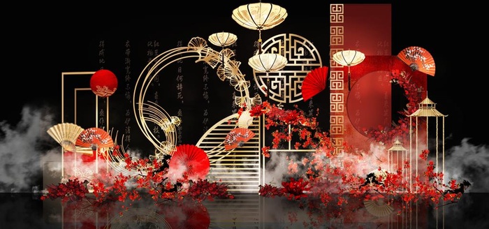 红金色中式高端大气婚礼平面果图图片