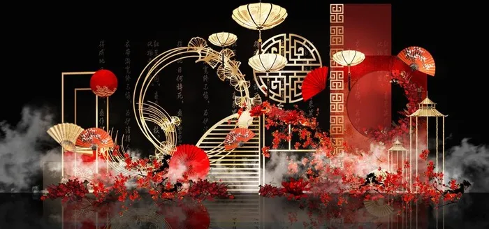 红金色中式高端大气婚礼平面果图图片(18000X9000(DPI:762))psd模版下载