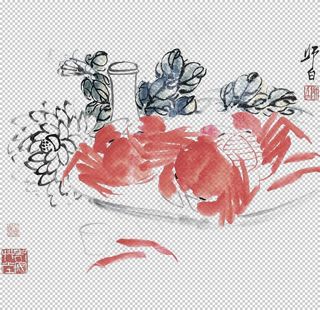 水墨画菊花和蟹图片