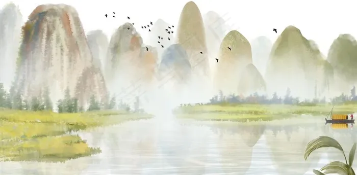 中国风新中式山水画图片(4664X2440(DPI:300))psd模版下载