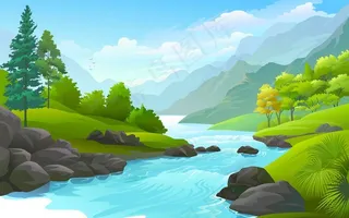 卡通山川河流图片