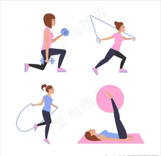 卡通女子健身练习插图图片