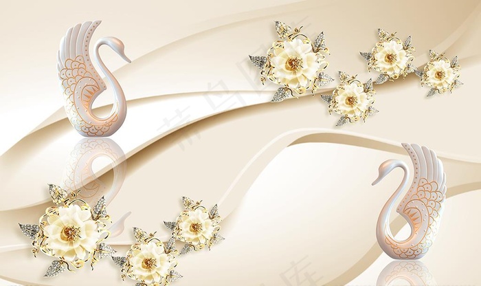 欧式花卉现代天鹅电视背景墙图片