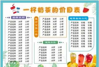 奶茶价目表图片