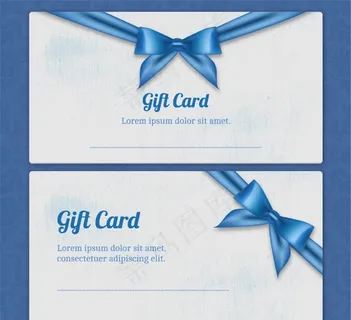 蓝色蝴蝶结礼品卡矢量素材图片
