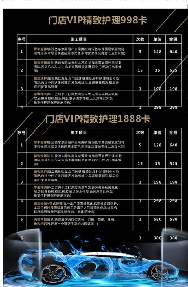 洗车养护价目表图片cdr矢量模版下载