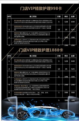 洗车养护价目表图片