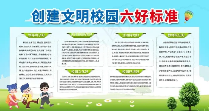 创建文明校园 六好标准图片psd模版下载