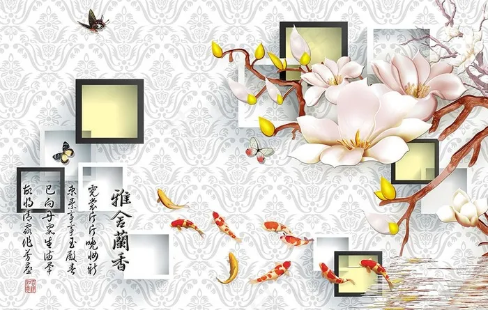 3D欧式花纹兰花背景墙图片(9449X6299(DPI:80))psd模版下载