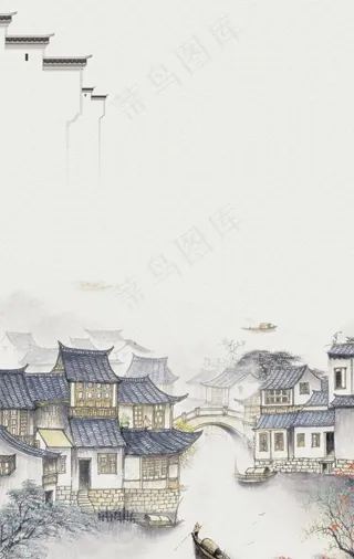 简约水墨风古镇旅行海报背景图片
