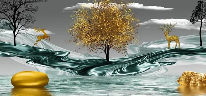 麋鹿三联画图片