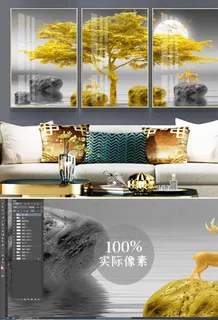 现代轻奢石来运转金色晶瓷画图片