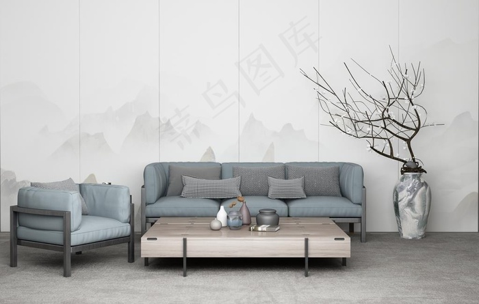客厅简约家居立体效果背景素材图片