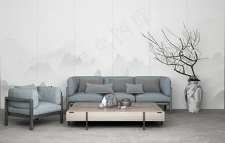 客厅简约家居立体效果背景素材图片