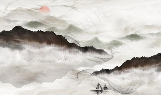 新中式大理石山水背景墙图片