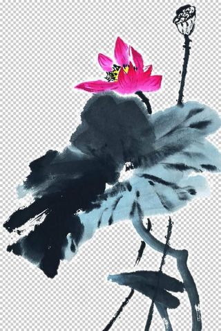 水墨荷花 粉色荷花  荷花意境图片