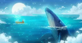 鲸鱼蓝色梦幻海洋清新插画卡通云图片