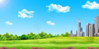 蓝天白云绿地图片