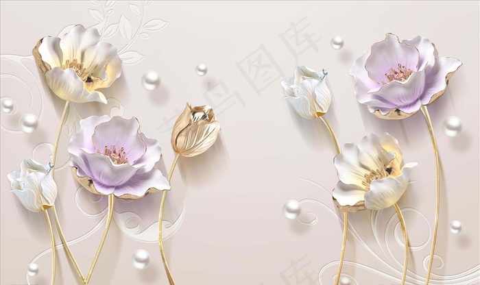 3D郁金香珠宝背景墙装饰画图片(9071X5669(DPI:72))psd模版下载