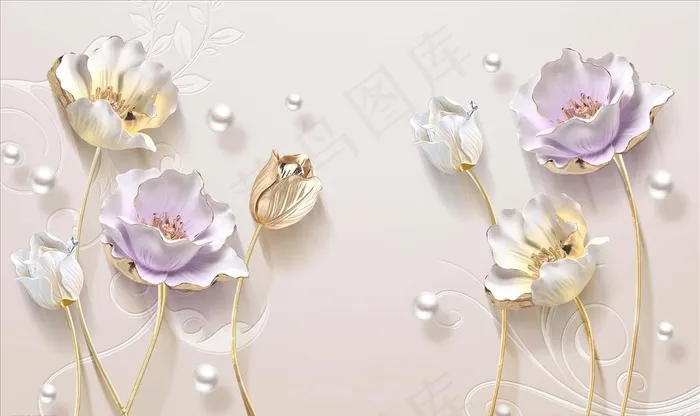 3D郁金香珠宝背景墙装饰画图片(9071X5669(DPI:72))psd模版下载