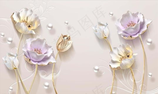 3D郁金香珠宝背景墙装饰画图片