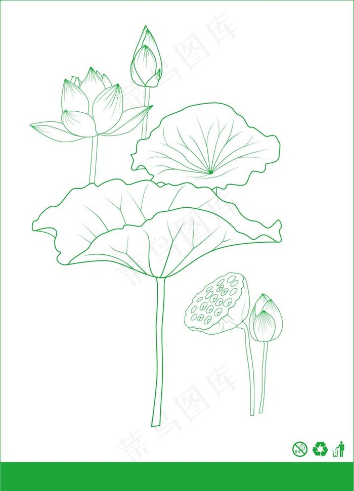 荷花线稿矢量图图片ai矢量模版下载