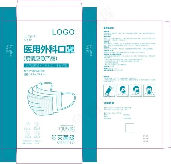 医用外科口罩包装图片cdr矢量模版下载