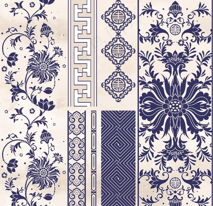 矢量蓝色青花瓷花纹图片