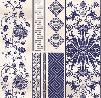 矢量蓝色青花瓷花纹图片