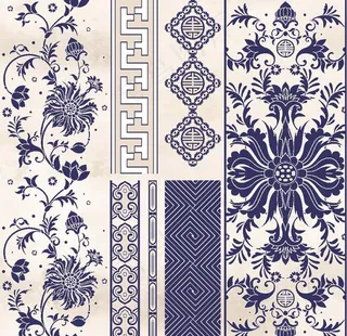 矢量蓝色青花瓷花纹图片